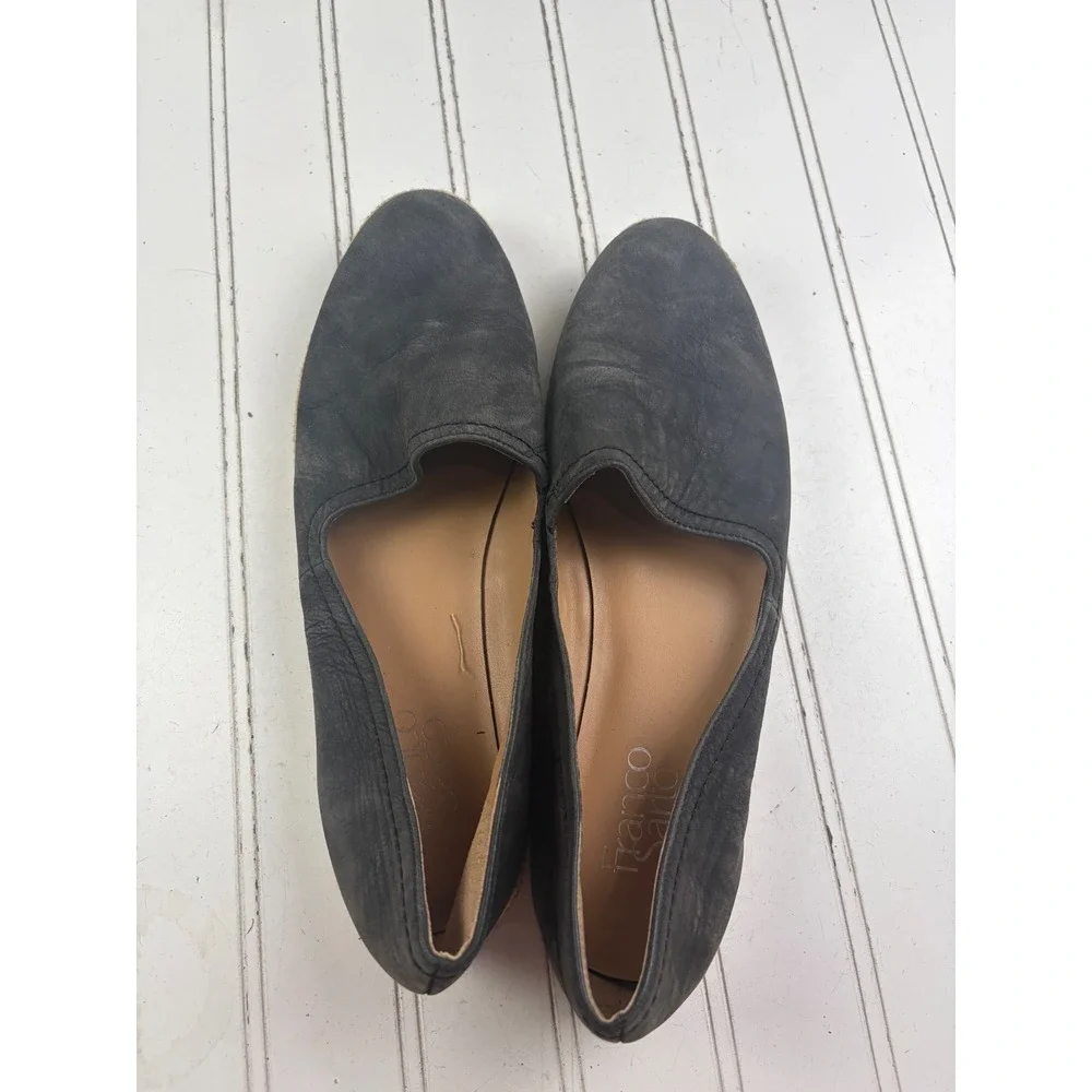 Franco Sarto Vintage Y2K Black Leather Espadrille Flats Women's Size 9.5